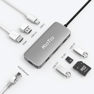 HooToo 8 in 1 USB-C HUB, HDMI 4K, LAN,USB-C, čtečka karet, PD 100W 