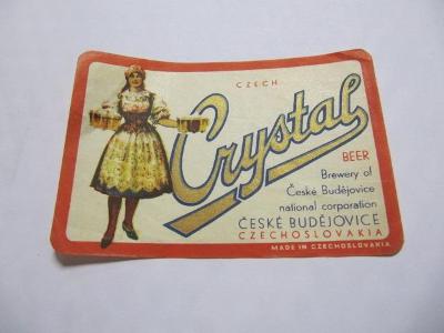 Velmi stará pivní etiketa - Czech Crystal  Beer