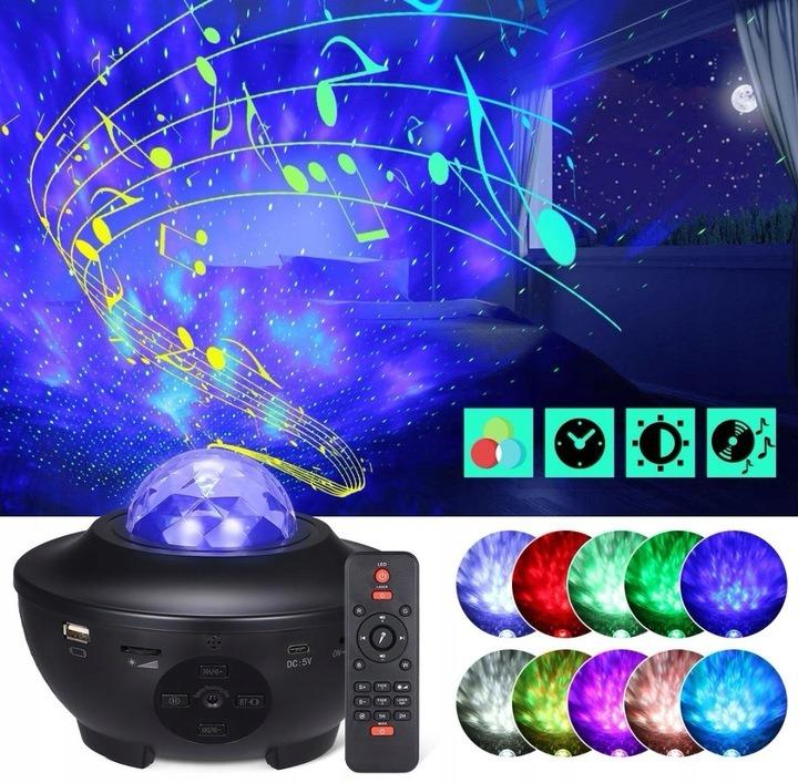 hvězdný projektor RGB LED noční lampa + reproduktor s dálkovým ovládán - Zvukové a světelné aparatury