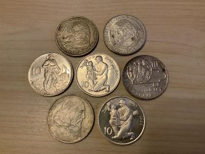 Stříbrné mince, 10Kč, mix roků, 7 kusů