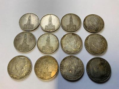 Stříbrné mince, 5 marek mix roků, 12 kusů