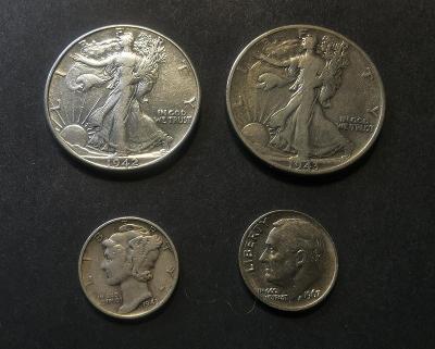 4x Stříbrné mince USA