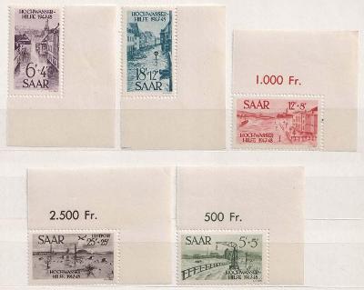 Německo, Saar, 1948, 5-25 Fr série, hezké rohové kusy, katalog Michel 