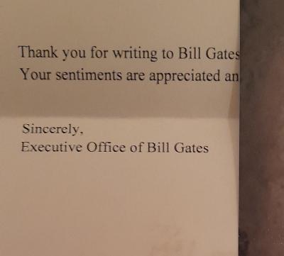 Autogram Bill Gates v dopise