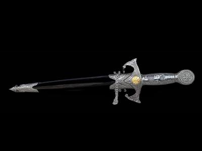 Starý kovový dekorativní sběratelský meč křižák - nůž    