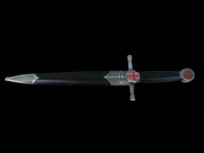 Starý kovový dekorativní sběratelský meč křižák - lovecký nůž - rytíř