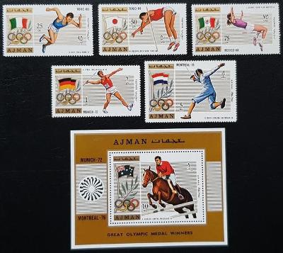 Ajman 1972 Olympijské hry, kompletní série, 5ks známek + 1ks aršík