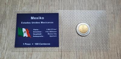 ✅sběratelská karta - 1 zatavená mince Mexiko - Severní Amerika