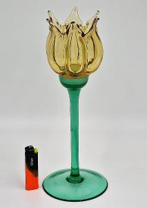 Skleněný tulipán, svícen 30 cm (s)