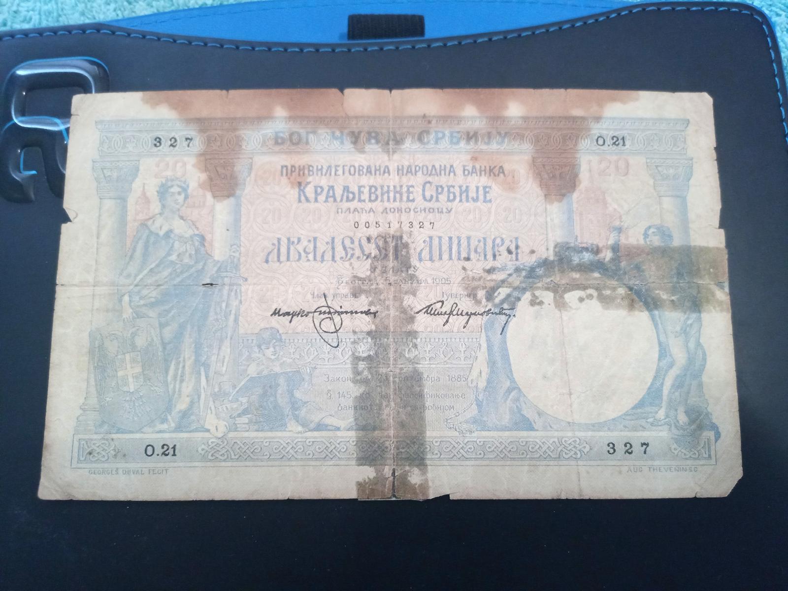 20 dinara Srbské kráľovstvo 1905. - Bankovky