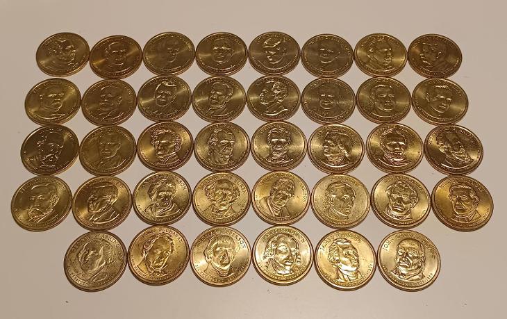 1 USD mince - 38 x Američtí prezidenti - sbírka nádherných RL mincí  - Numismatika