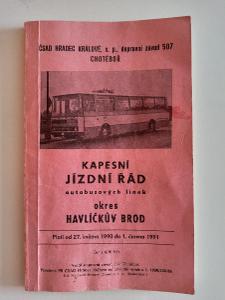 Kapesní jízdní řád ČSAD okres Havlíčkův Brod 1990/1991