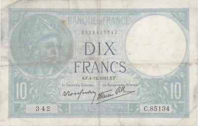 Francie, 10 franků, 4.12.1941, Pick 84, VF