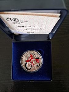 Stříbrná pamětní mince se smaltováním Motocykl Jawa 250 BK 