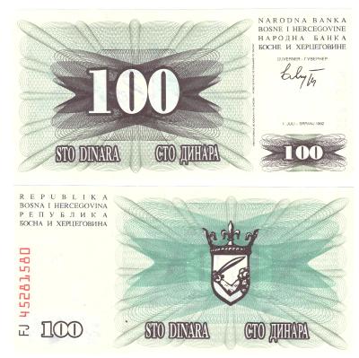 Bosna a Hercegovina 100 Dinara 1.7.1992 (FJ) UNC