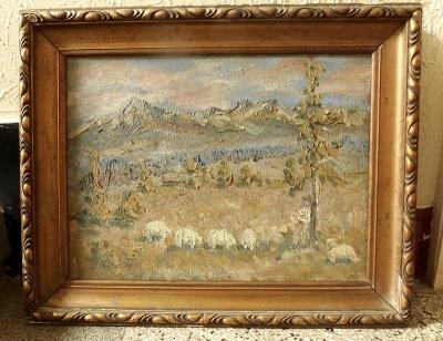 Starý olej na plátně - JAN HÁLA - Pasáč ovcí - 1957