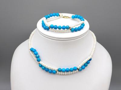 Náhrdelník- perly, polodrahokam, stříbrný uzávěr