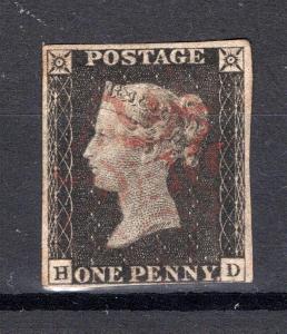Anglie/1 Sg- První známka světa! 1 Black penny písmena H-D, /19.112488