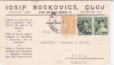 Rumunsko, firemní Cluj 1929 - Brno.