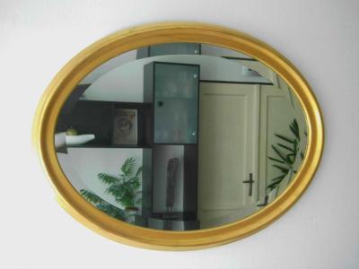 Oválné zrcadlo (FAZETOVÉ SKLO-dřevo, 79x59 cm)