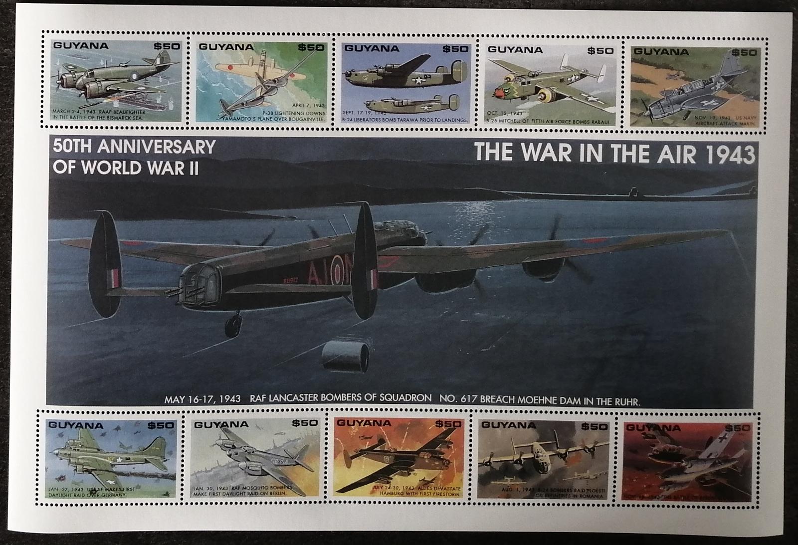 Guyana 1993 14€ 50 rokov konca II. svetovej vojny, Lietadlá a stíhačky - Známky