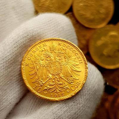 Rakouská 10 Koruna 1912 BZ, František Josef I., zlatá mince  