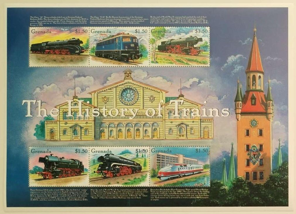 Grenada 2000 10€ Vlaky a lokomotívy Nemecka, Parné vlaky VEĽKÝ FORMÁT - Známky