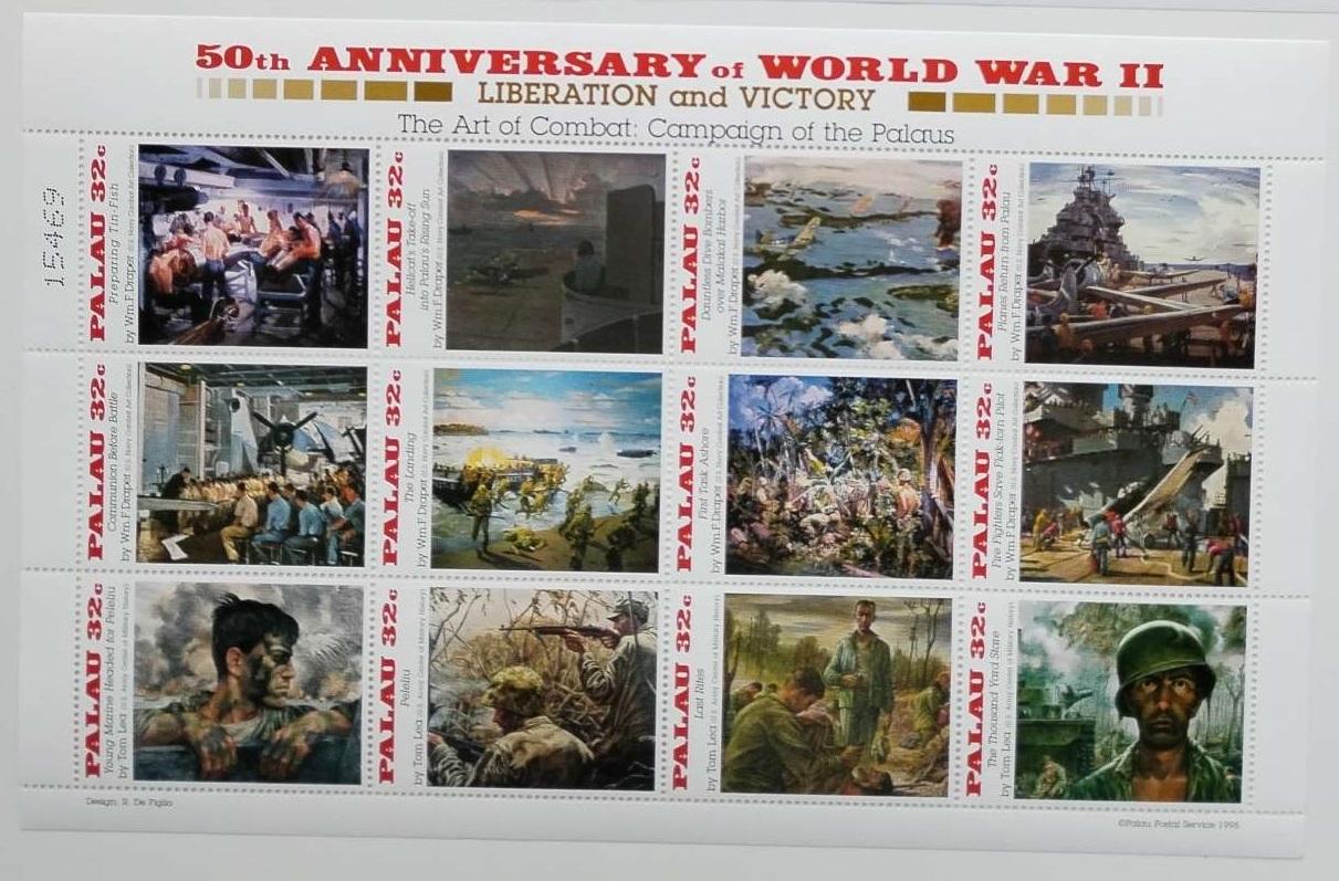 Palau 1995 14€ 50 rokov konca II. Svetovej vojny, Umenie a vojna - Filatelia