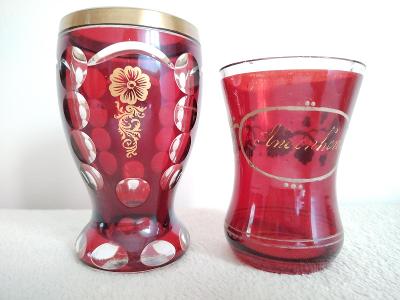 Dvě rubínové sklenice/poháry Biedermeier