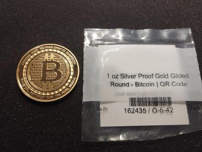 1 oz Stribena mince Bitcoin (proof), pozlacena 24k zlatem (limited)