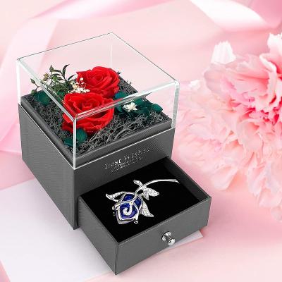 Romantický darčekový set / večná ruža v krabičke + šperk / TOP/ |053|