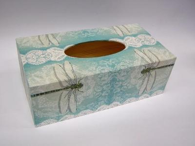 Krabička dřevěná na papírové kapesníky - Vážky