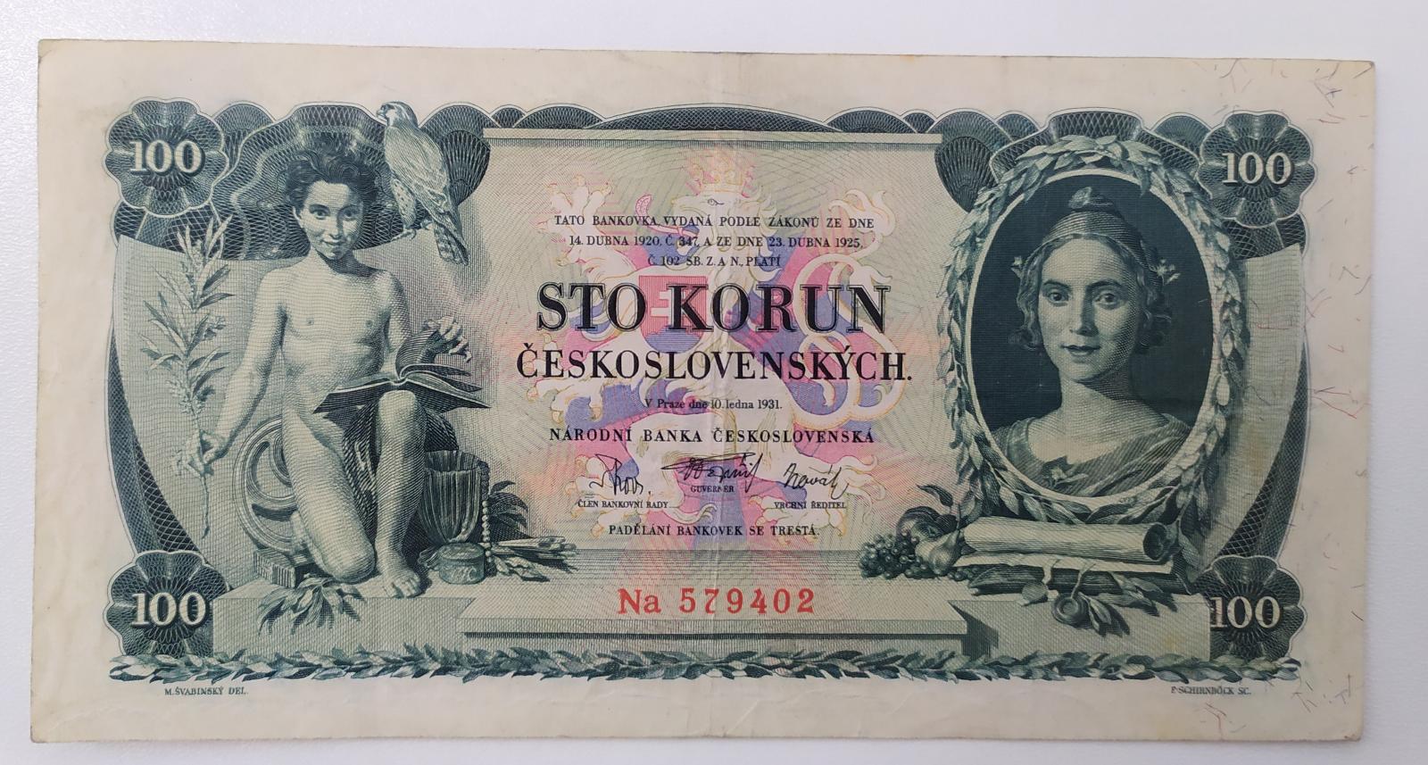 Bankovka 100 Kčs 1931, séria Na, neperforovaná - Bankovky