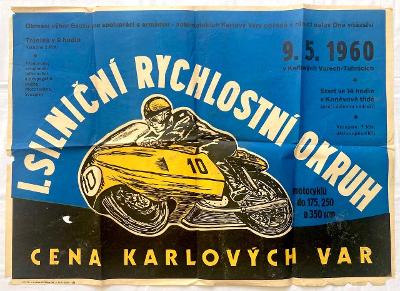 Cena Karlových Var - Rychlostní okruh - Závody - 1960, plakát, 85x61cm