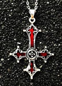 Náhrdelník ANTIKRIST 666 , obrácený kříž, řetízek