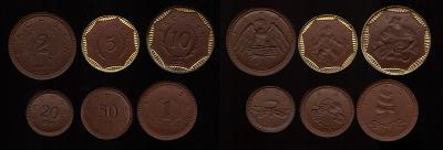 Nouzove mince - porcelan - SACHSEN - 20 Pfennig - 10 Mark  1921 - 6 ks