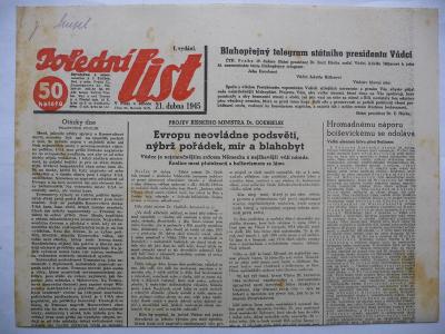 Staré noviny - Polední list - číslo 95. z 21. dubna roku 1945