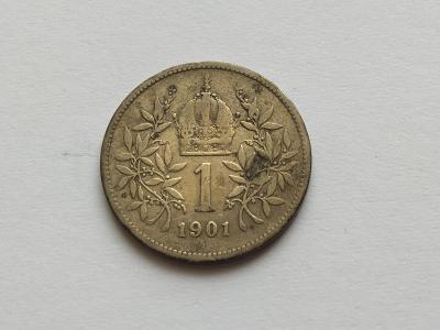 mince Rakousko uhersko 1 koruna 1901 stříbro, krásný sbírkový stav !!!