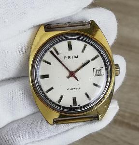 Hodinky PRIM - pozlacené pánské náramkové hodinky, funkční