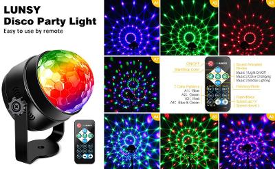 Disco LED světlo s dálkovým ovládáním/ 7 barev/ Od 1Kč |061|