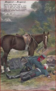 Armáda * Morgenrot, zraněný voják, koně, válka, propagační * A447