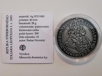 Číslovaný TOLAR LEOPOLDA I. 1693/2016, jen 300 ks, Kremnica