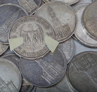 Nemecko 3. Ríša 100 x 5 mark kostol mix roky Ag 900 - 1388g Ag mincí