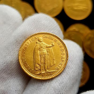 Krásná uherská 10 Koruna 1906 KB, František Josef I., zlatá mince 