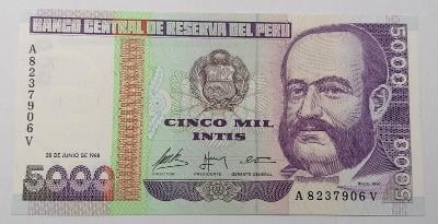 5000 Intis 1988 Peru, stav UNC