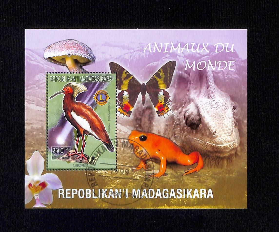 { A4/63 } - MADAGASKAR - PTACI - VTAKY -  MOTYL, ZABA, HOUBA - Tematické známky