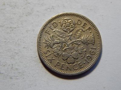 Anglie 6 Pence 1961 XF č22370 
