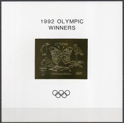 Guyana-Olympijští vítězové/fauna 1992** Mi.Bl./zlatá  fólie/120 €/viz*