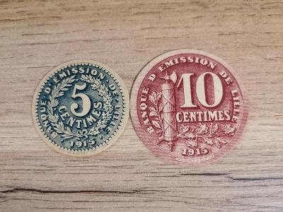 2 vzácné papírové nouzové válečné mince 1915 Lille Francie Evropa