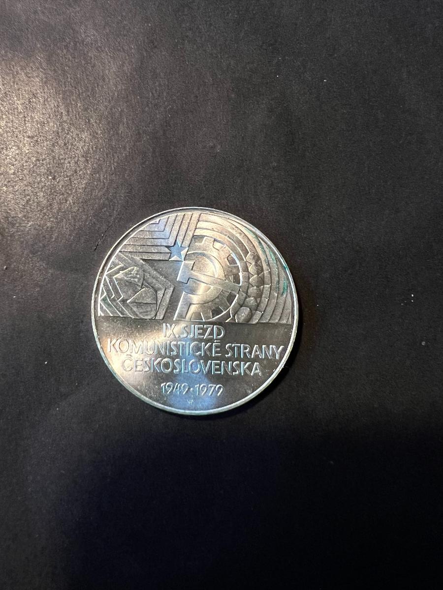 Strieborná minca 50 Kčs IX. zjazd KSČ 1979 - veľmi pekný stav - Numizmatika